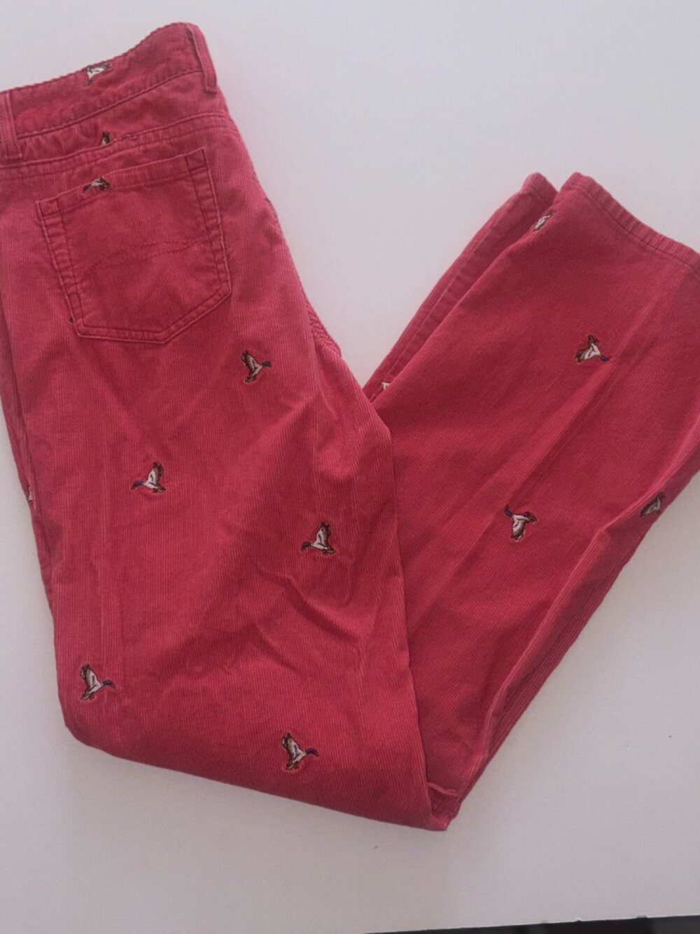 Women's VINTAGE L.L. Bean Mallard Duck Embroidered Corduroy Pant Salmon size 12T - Picture 10 of 16